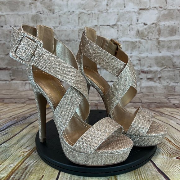 Dream Pairs Metallic Champagne Gold Open Toe Strappy High Heels Stilettos Size 6 - Picture 1 of 9